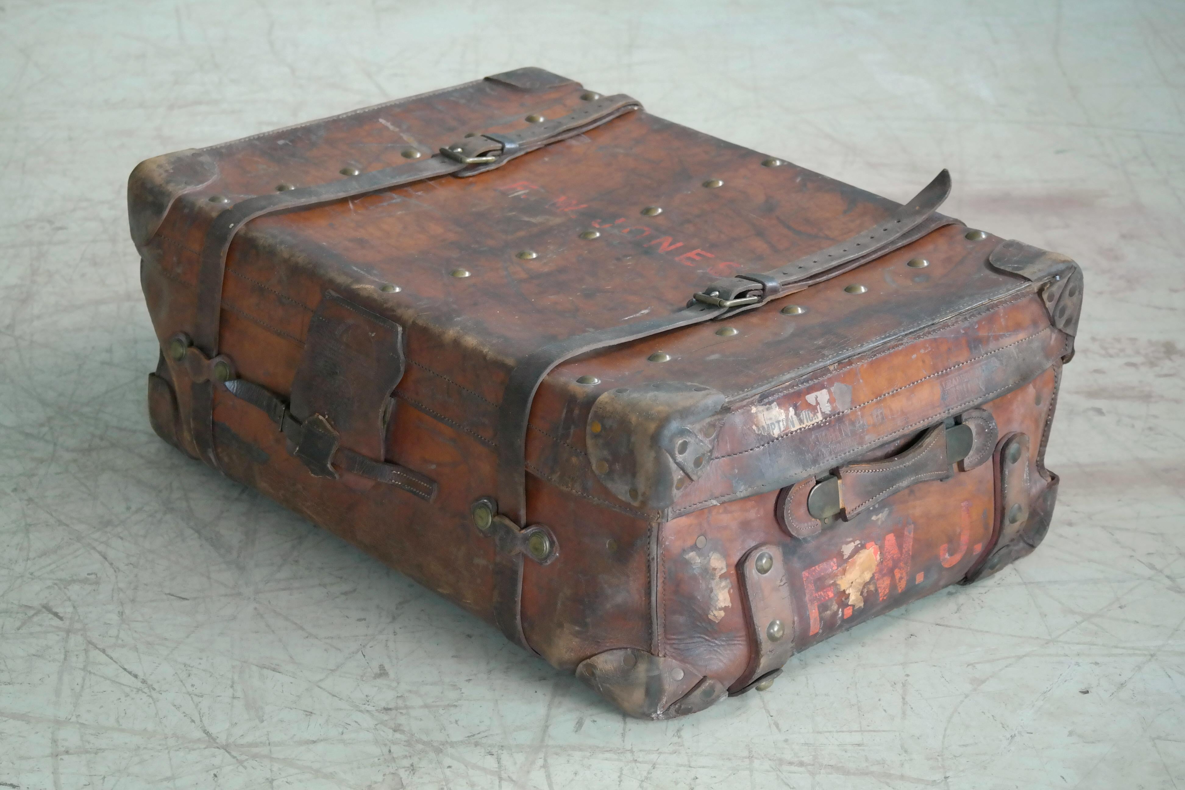 English Leather Travel or Steamer Trunk by John Pound & Co. England, circa 1883 In Good Condition In Bridgeport, CT