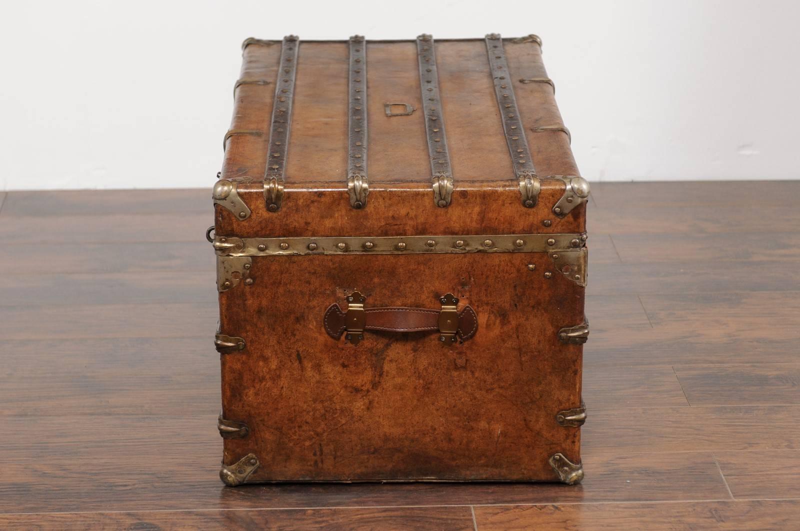 English Leather Trunk with Zinc Lined Interior and Brass Accents from the 1880s 3