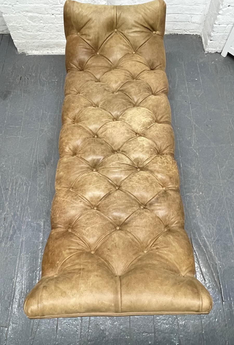 Late 20th Century English Leather Tufted Bench