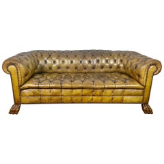 Antique English Leather Tufted Chesterfield Sofa, circa 1900s