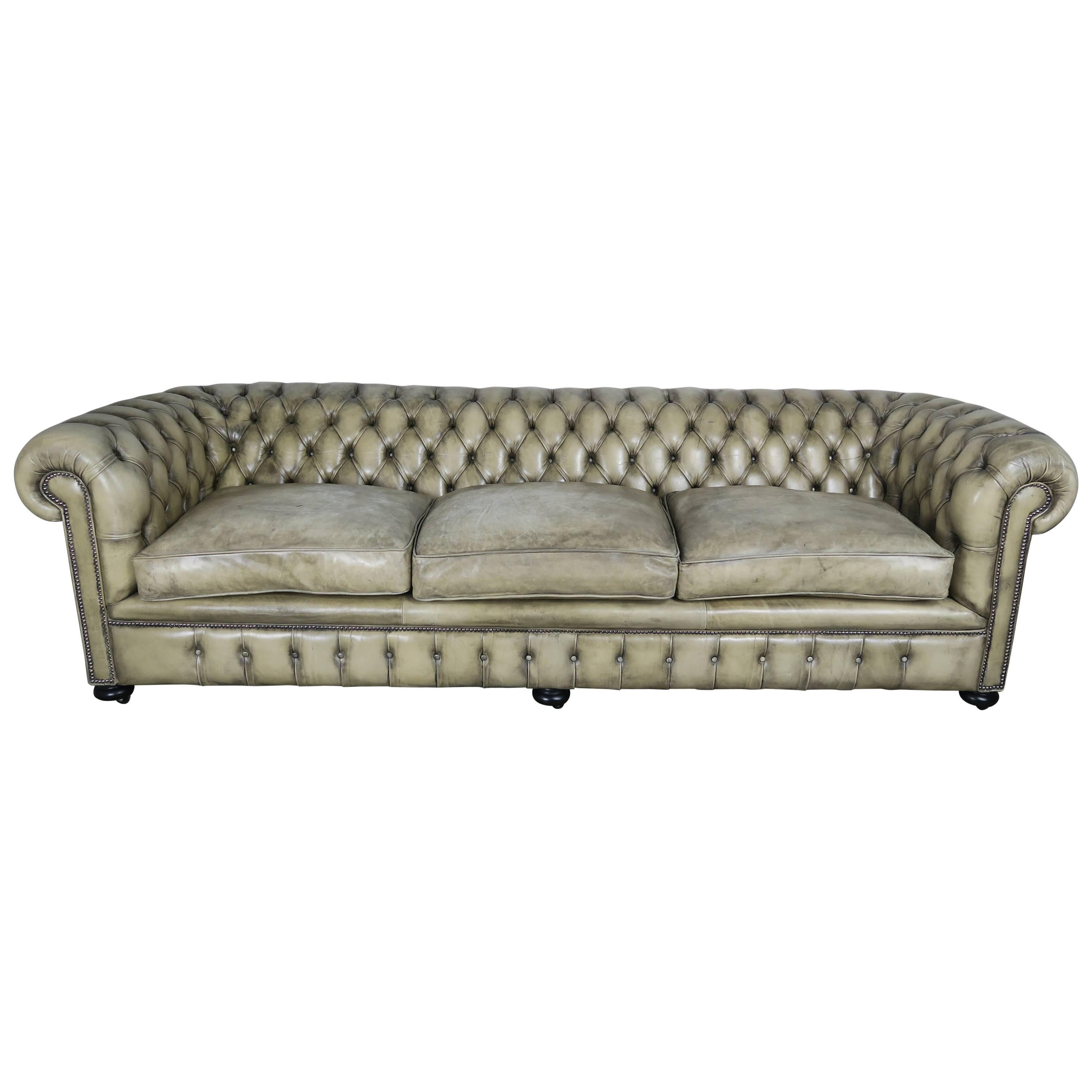 English Leather Tufted Chesterfield Sofa