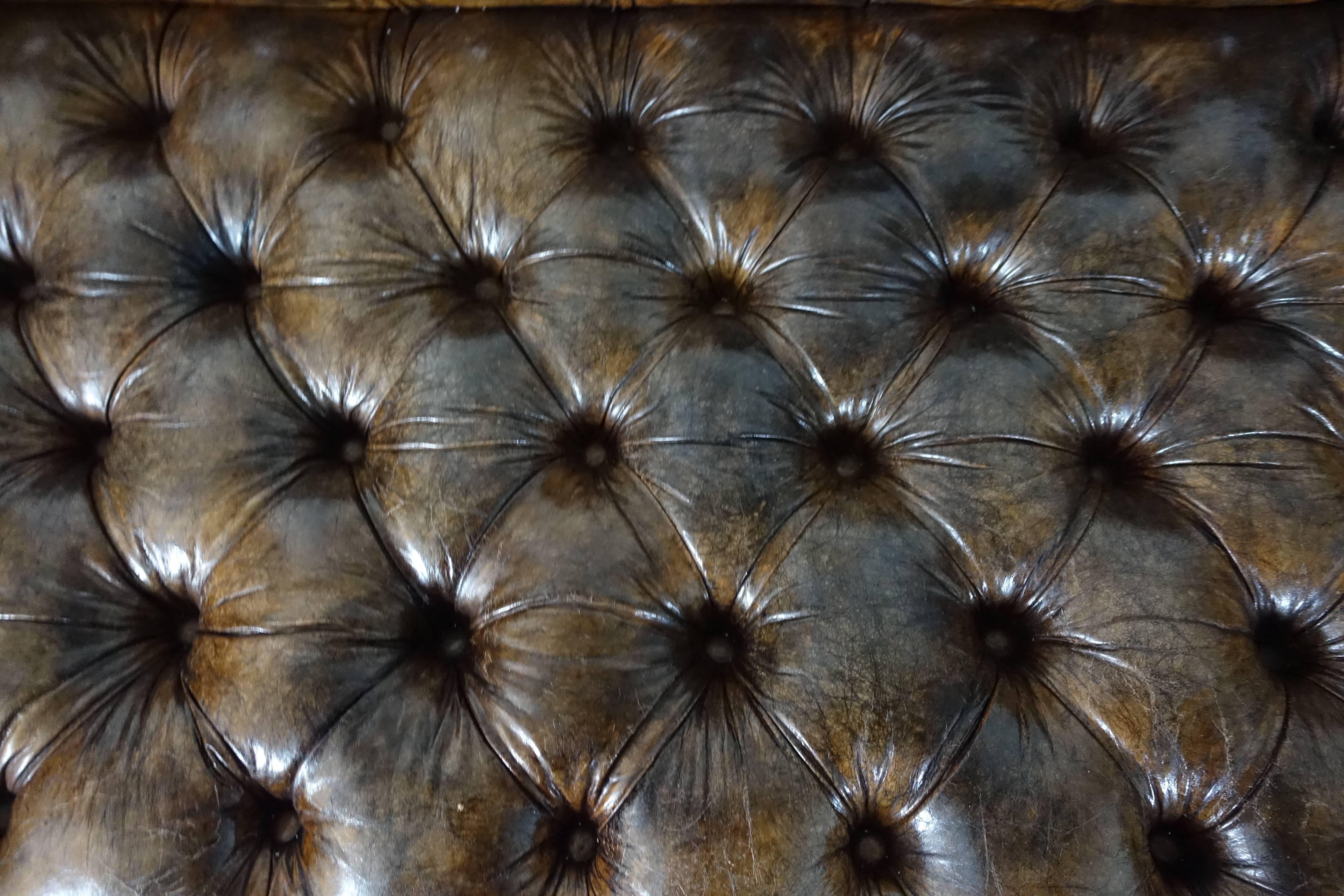 English Leather Tufted Chesterfield Style Sofa with Paw Feet 4