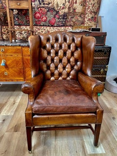 English leather tufted wingback chair, 19th Century