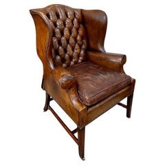 English leather tufted wingback chair, 19th Century