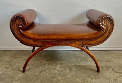 English Leather Upholstered Bench W/ Nailhead Trim