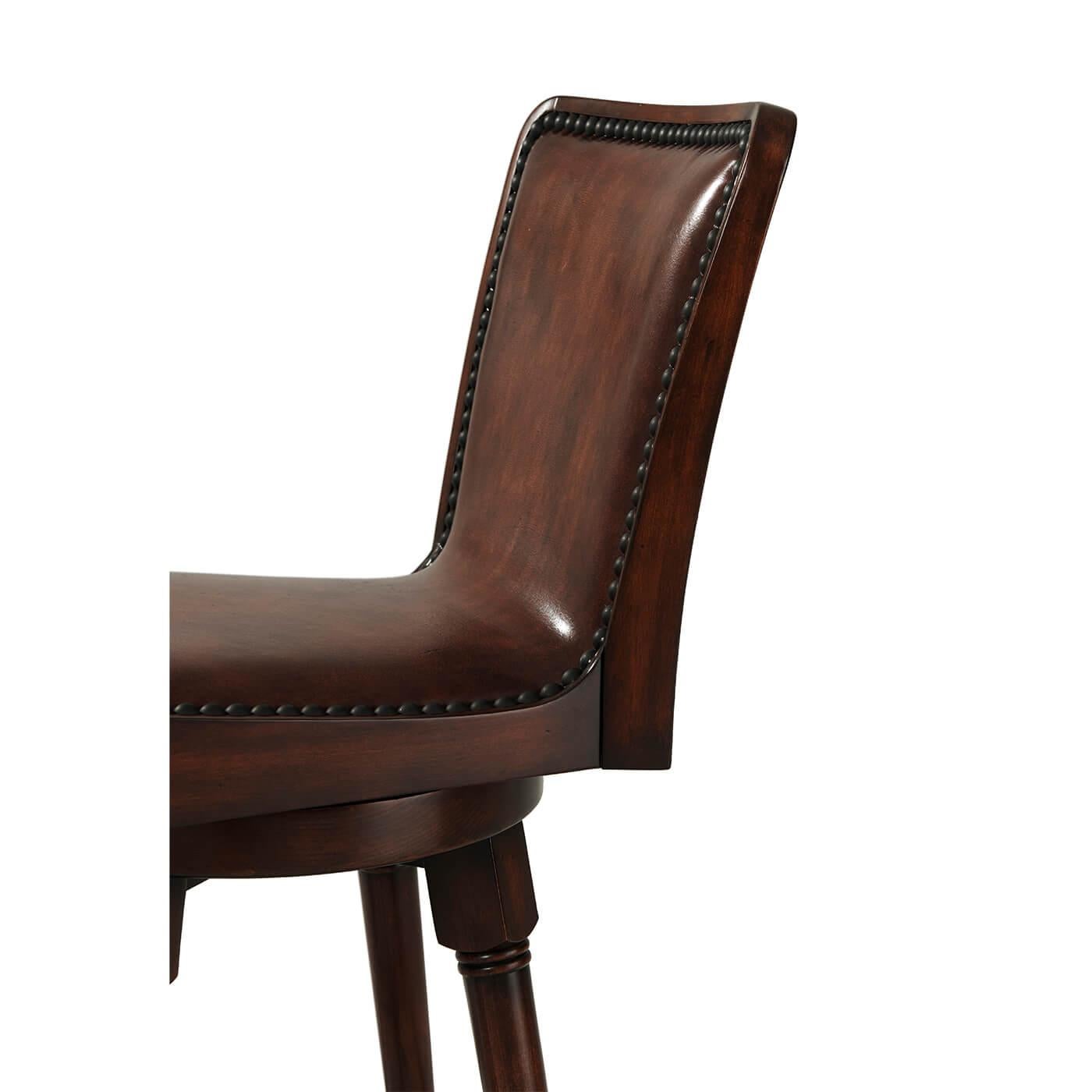 Vietnamese English Leather Upholstered Swivel Bar Stool For Sale