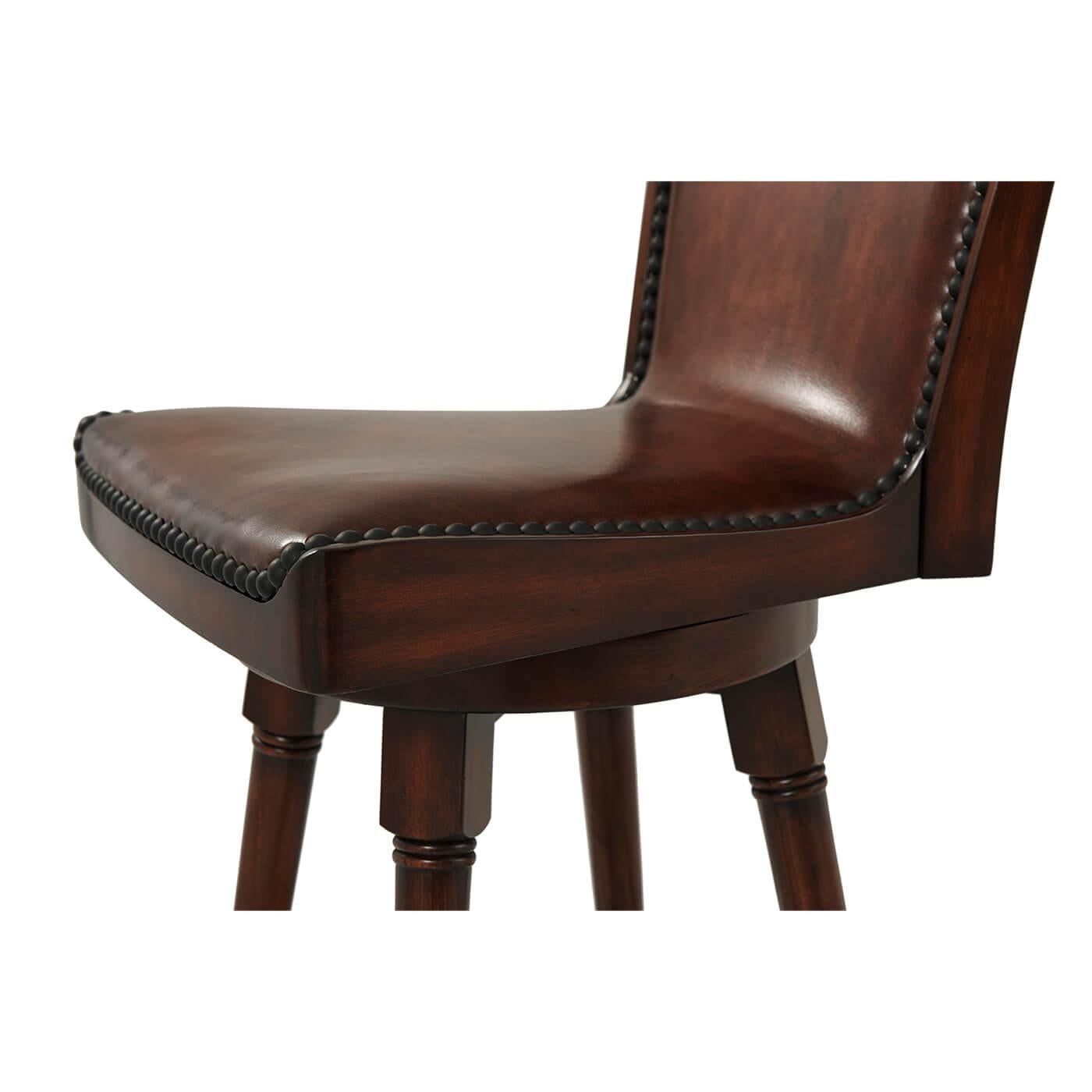 English Leather Upholstered Swivel Bar Stool In New Condition For Sale In Westwood, NJ