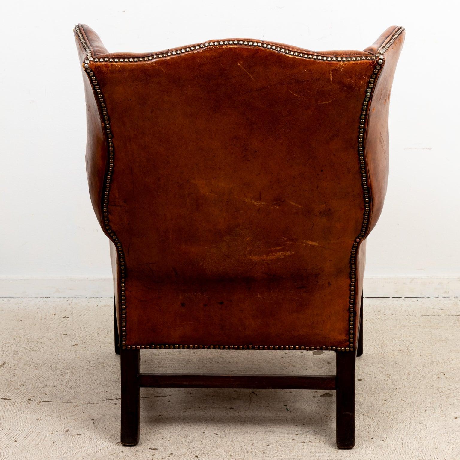 English Leather Wing Chair For Sale 1