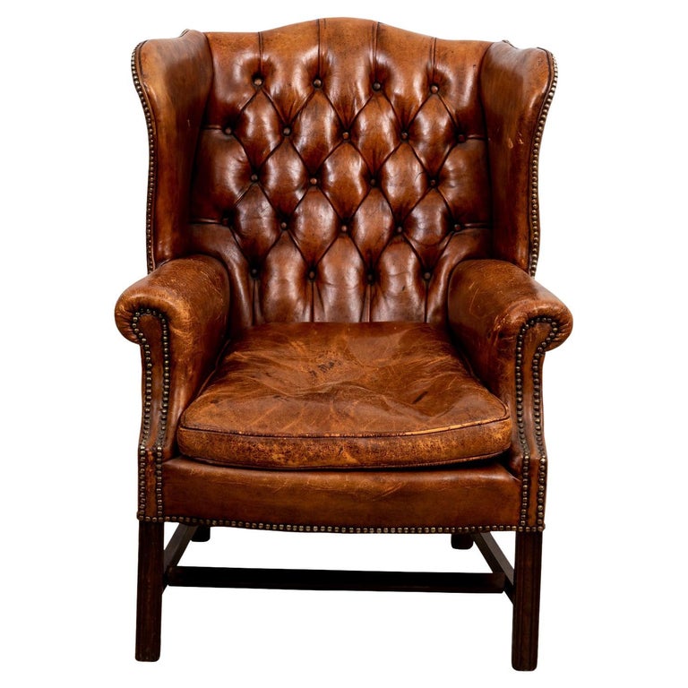 English Leather Wing Chair For Sale at 1stDibs