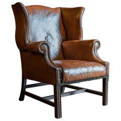 Antique English Leather Wingback Armchair