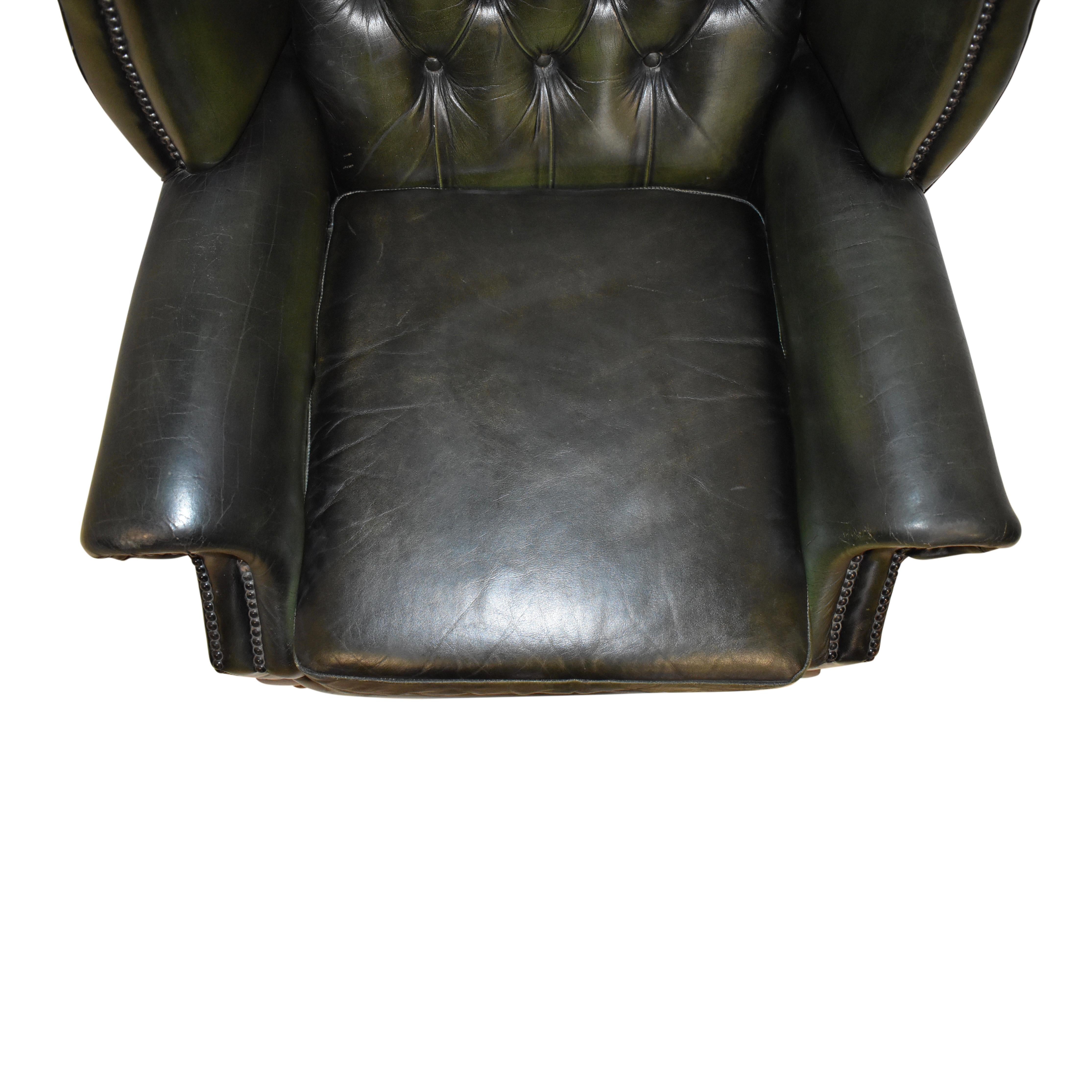 20th Century English Leather Wingback Chair, circa 1930