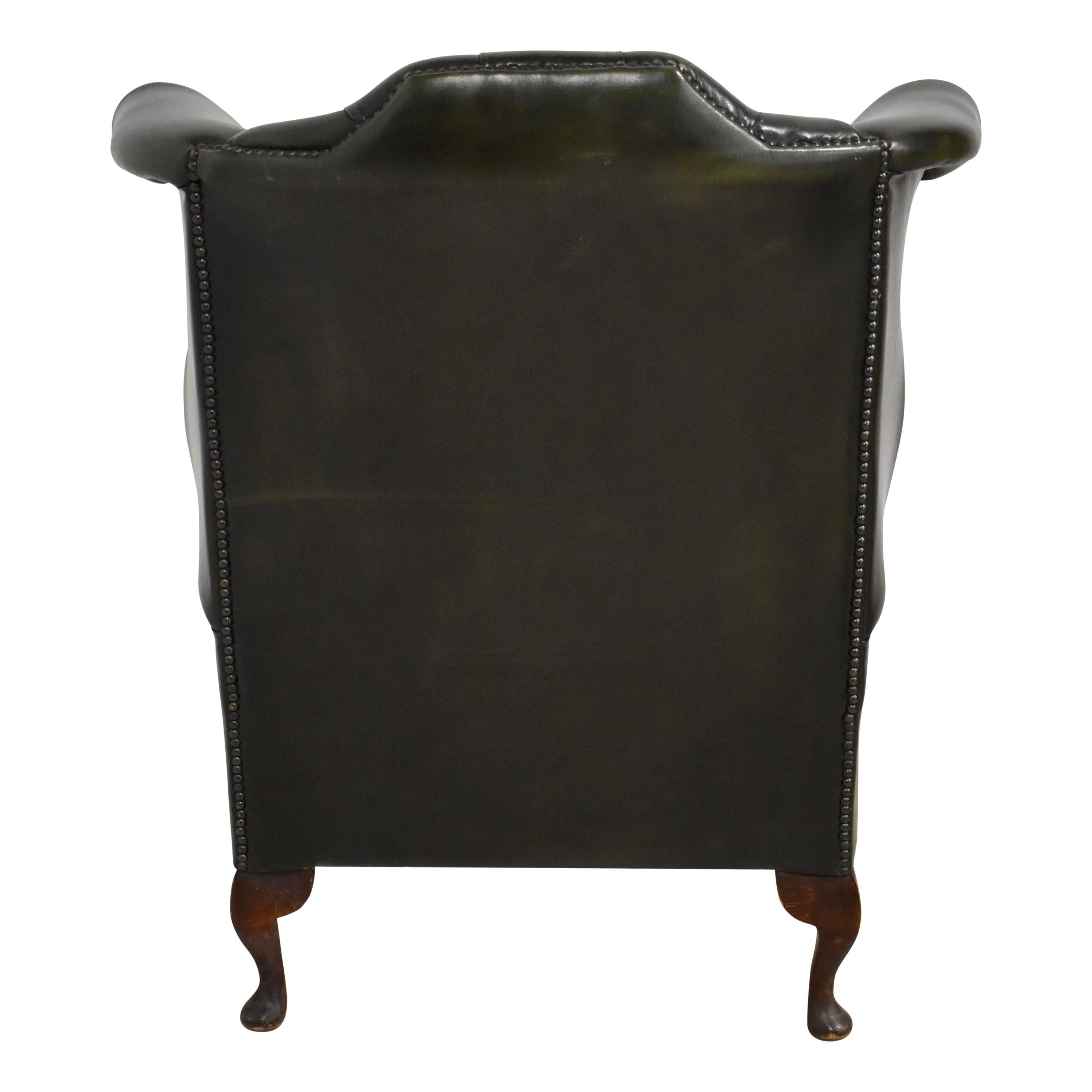 English Leather Wingback Chair, circa 1930 1