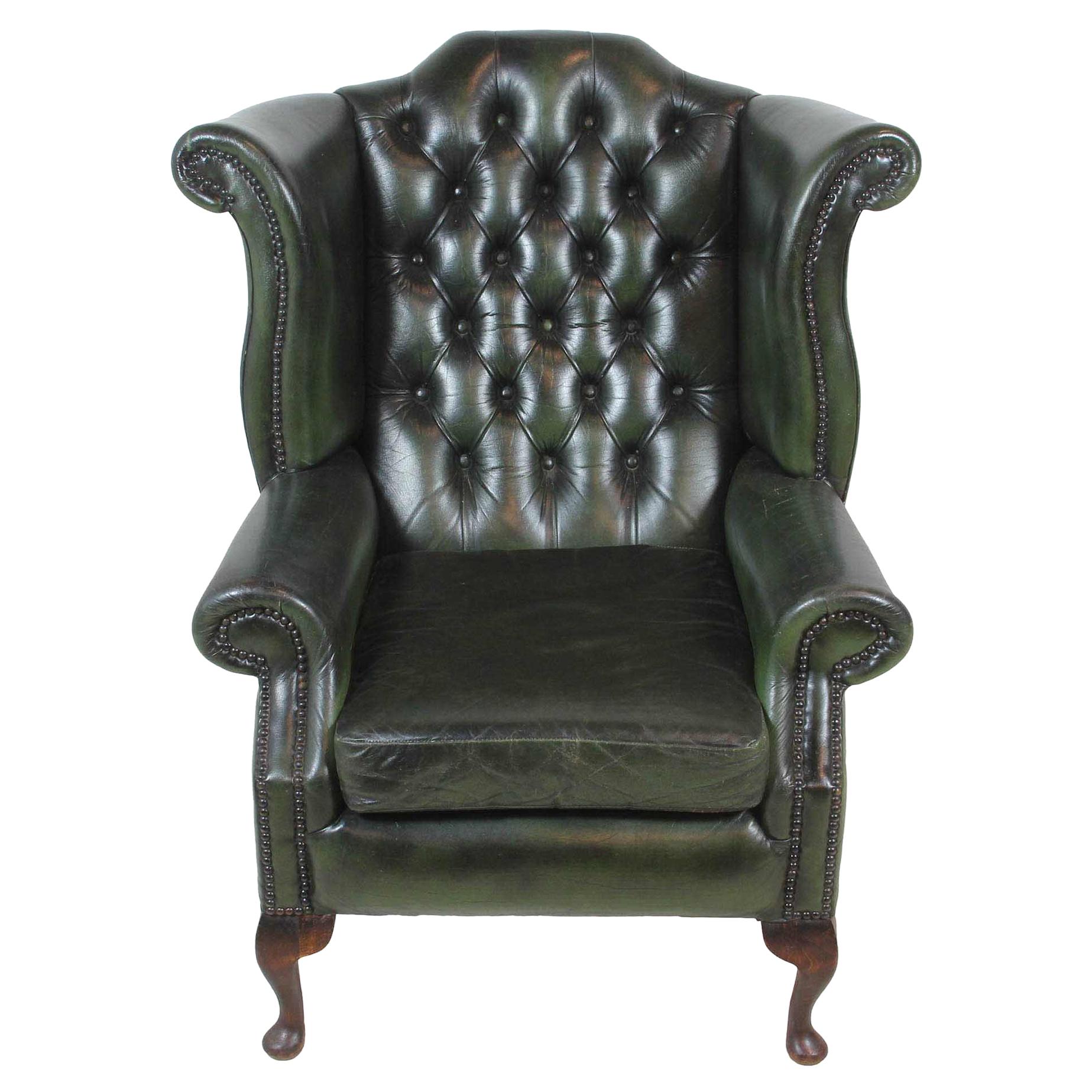 English Leather Wingback Chair, circa 1930