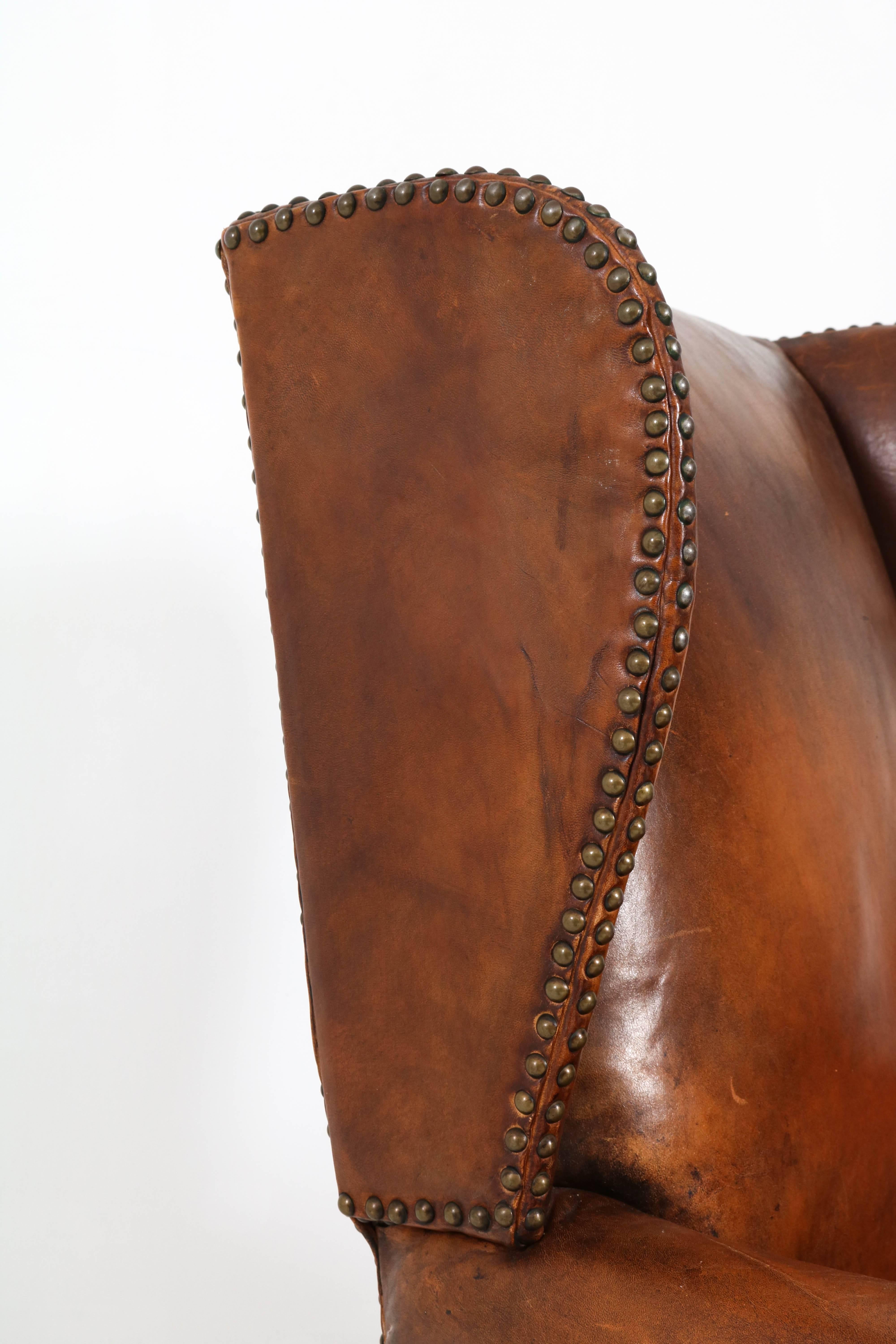 English Leather Wingback Chair with Chippendale Ball Claw Feet, 1930s 1