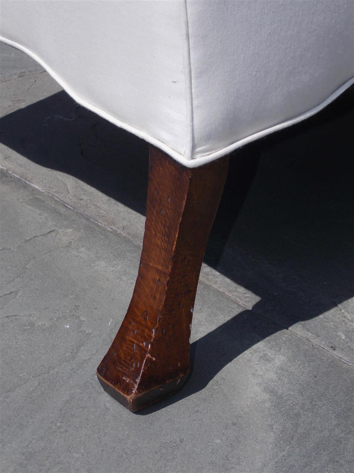 Muslin English Walnut Upholstered Wing Back Chair with Shell Knee & Spanish Feet C 1760 For Sale