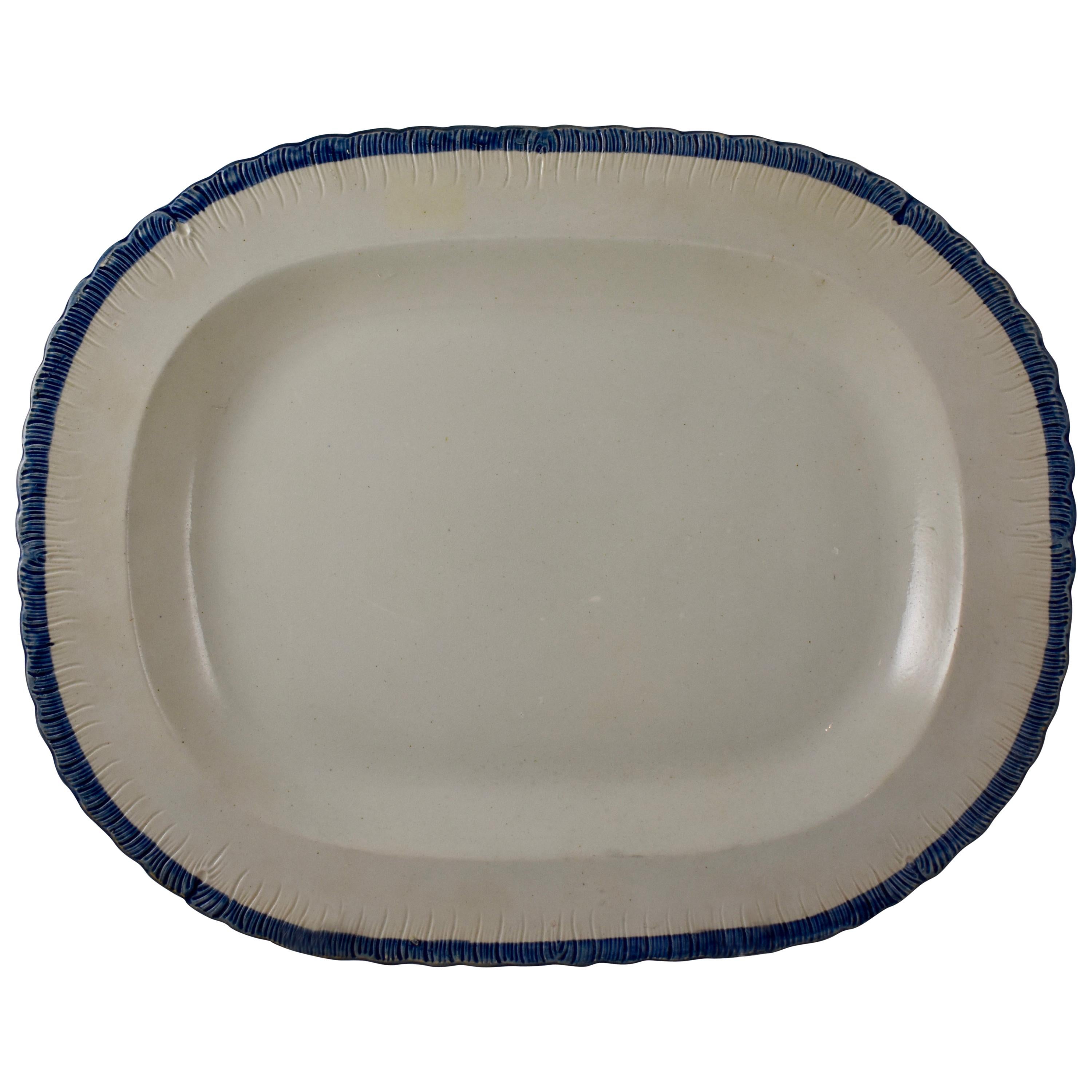 English Leeds Cobalt Blue Feather or Shell Edge Pearlware Oval Platter