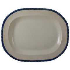 Antique English Leeds Cobalt Blue Feather or Shell Edge Pearlware Oval Platter