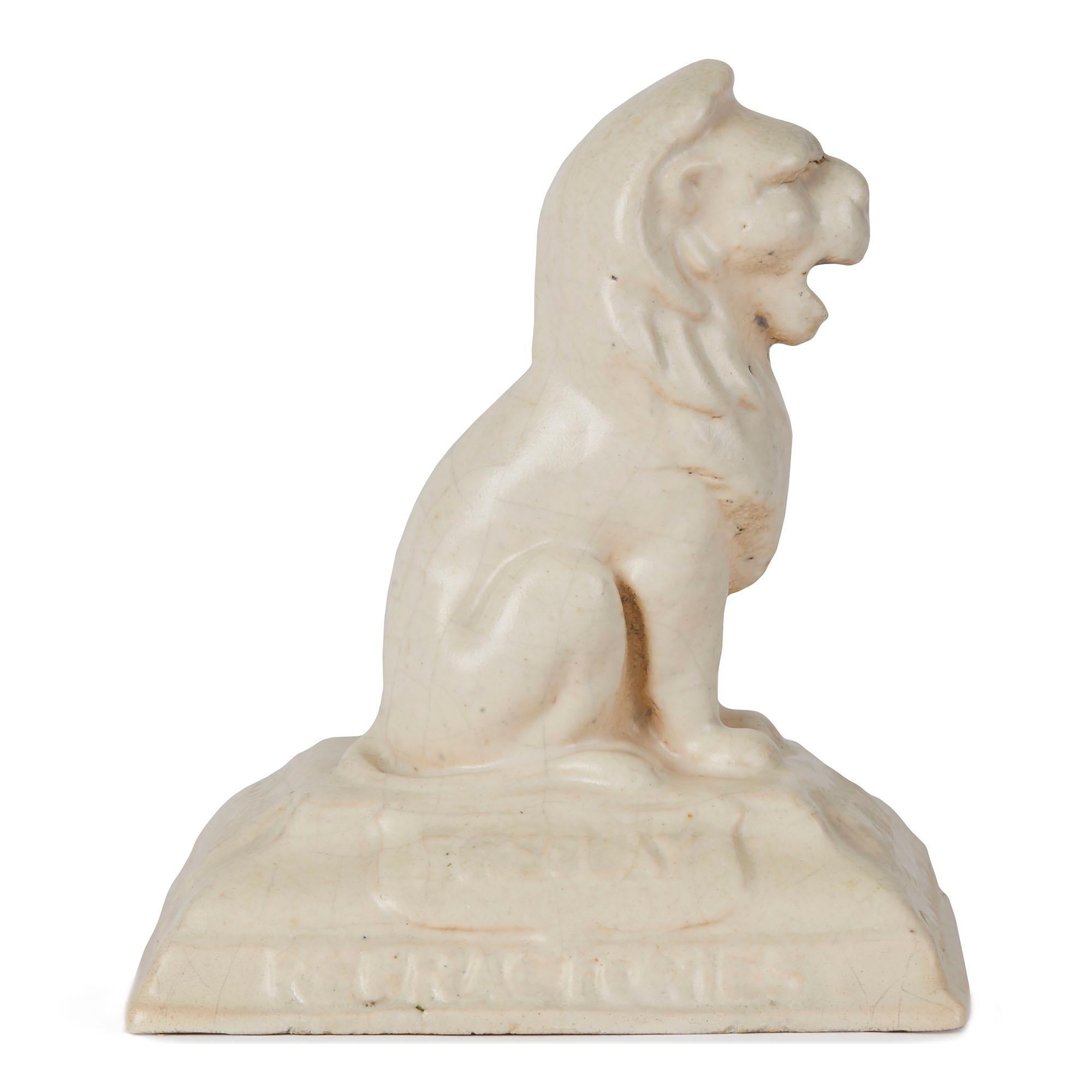 Pottery English Leeds Fireclay Company Advertising Lion Paperweight, circa 1904 For Sale