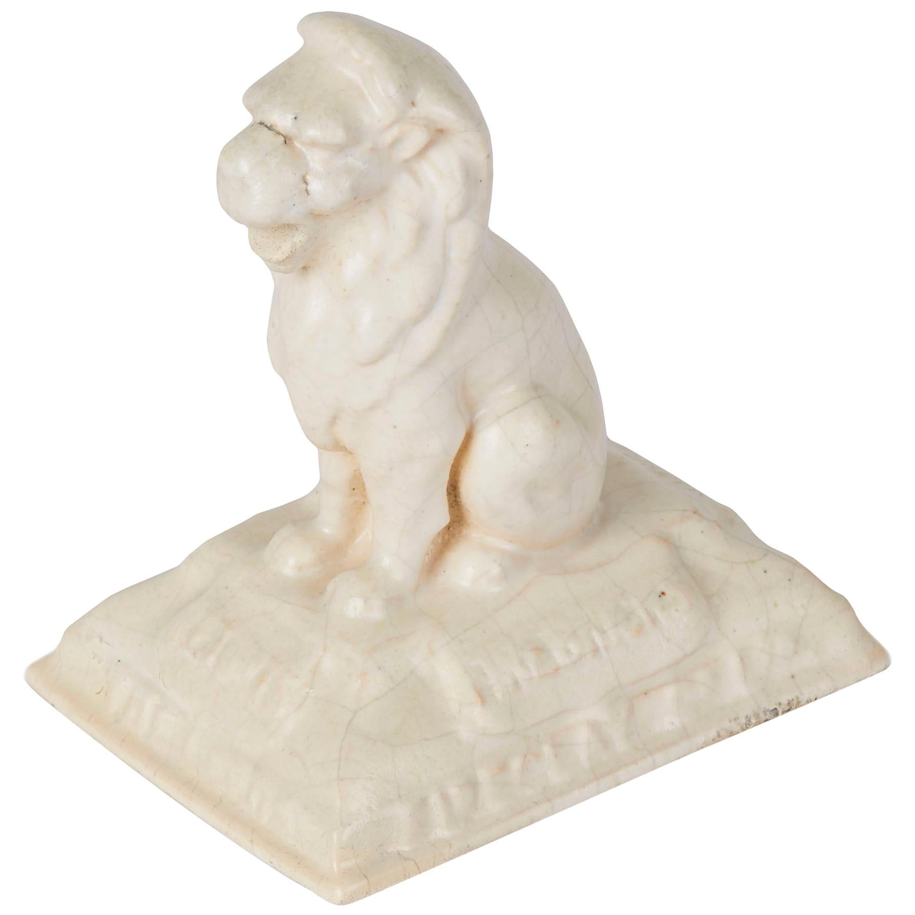 English Leeds Fireclay Company Advertising Lion Paperweight, circa 1904 For Sale