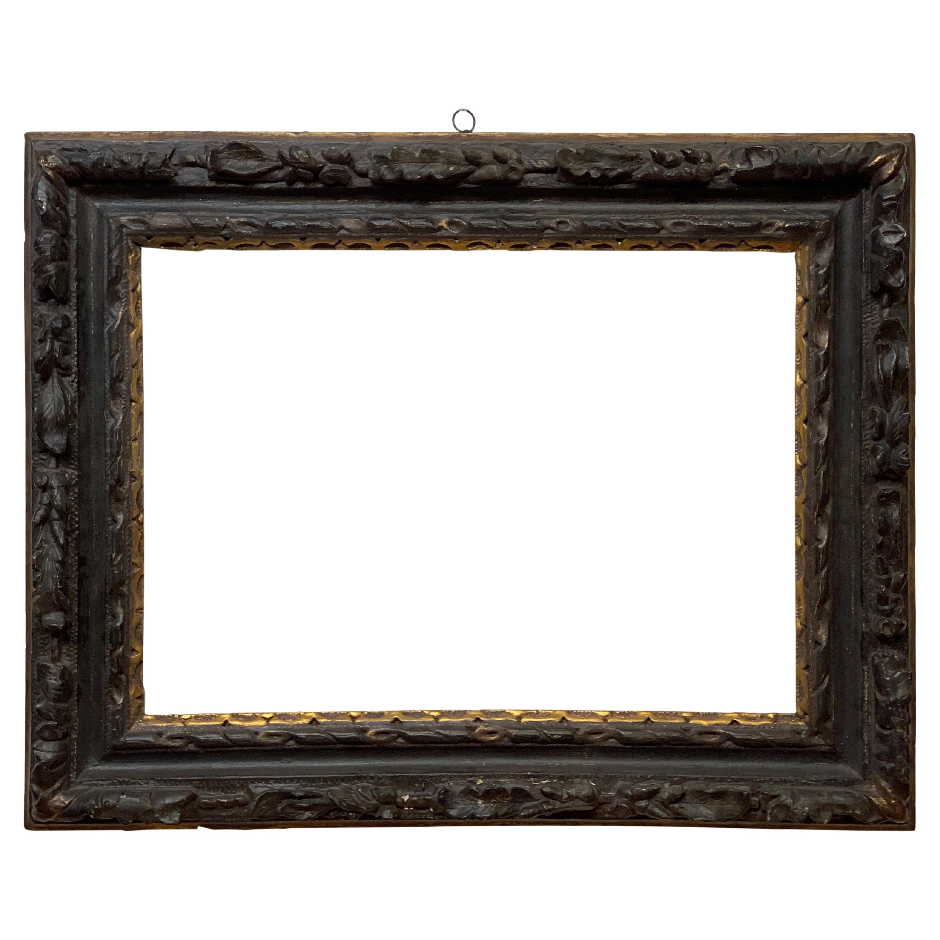 English 19x24 inch Lely Ebonized Parcel Gilt Picture Frame circa 1710