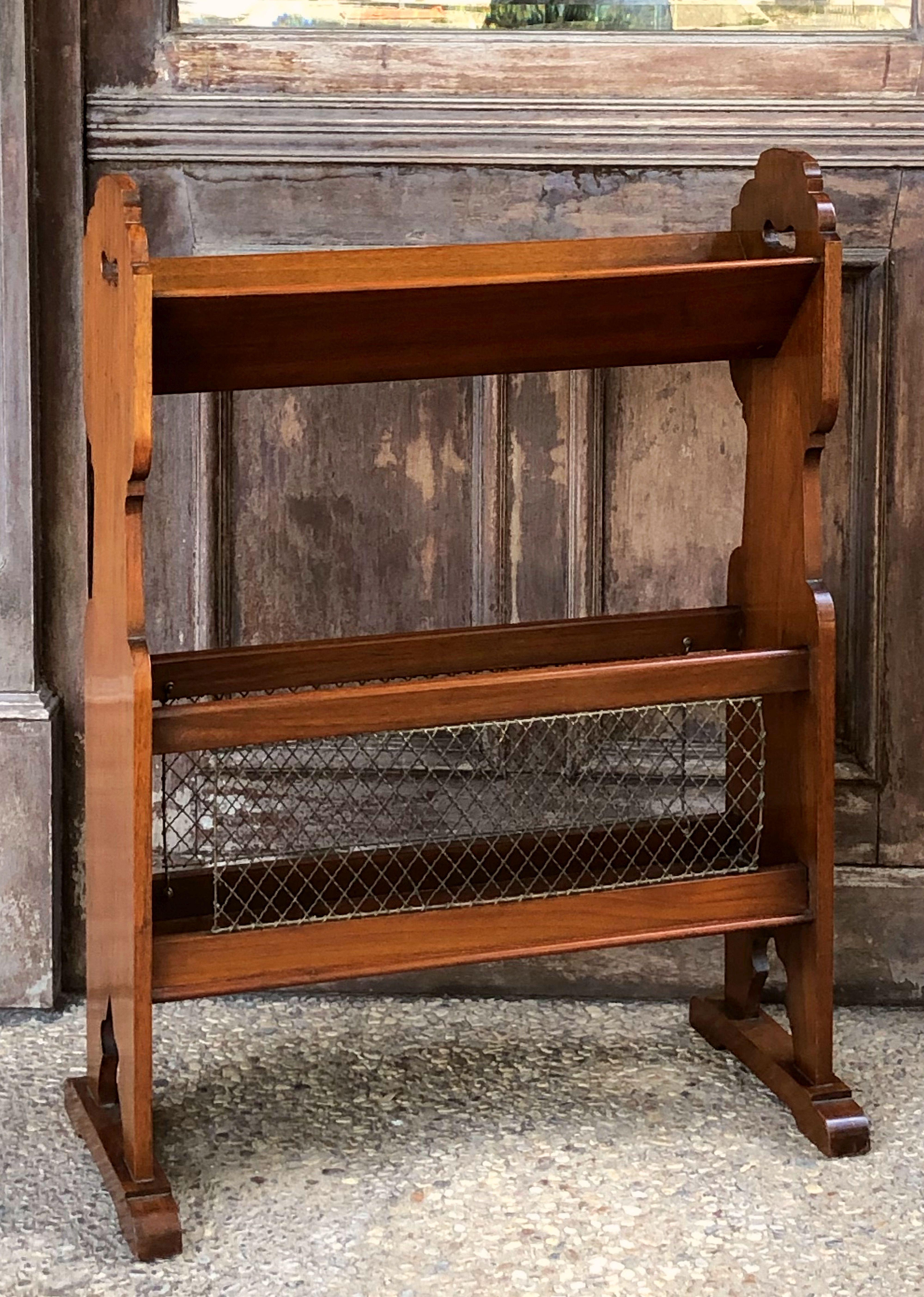 Metal English Library Bookstand of Walnut from the Edwardian Era For Sale