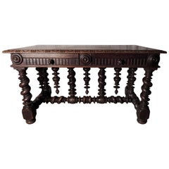 Antique English Library Table, 19th Century