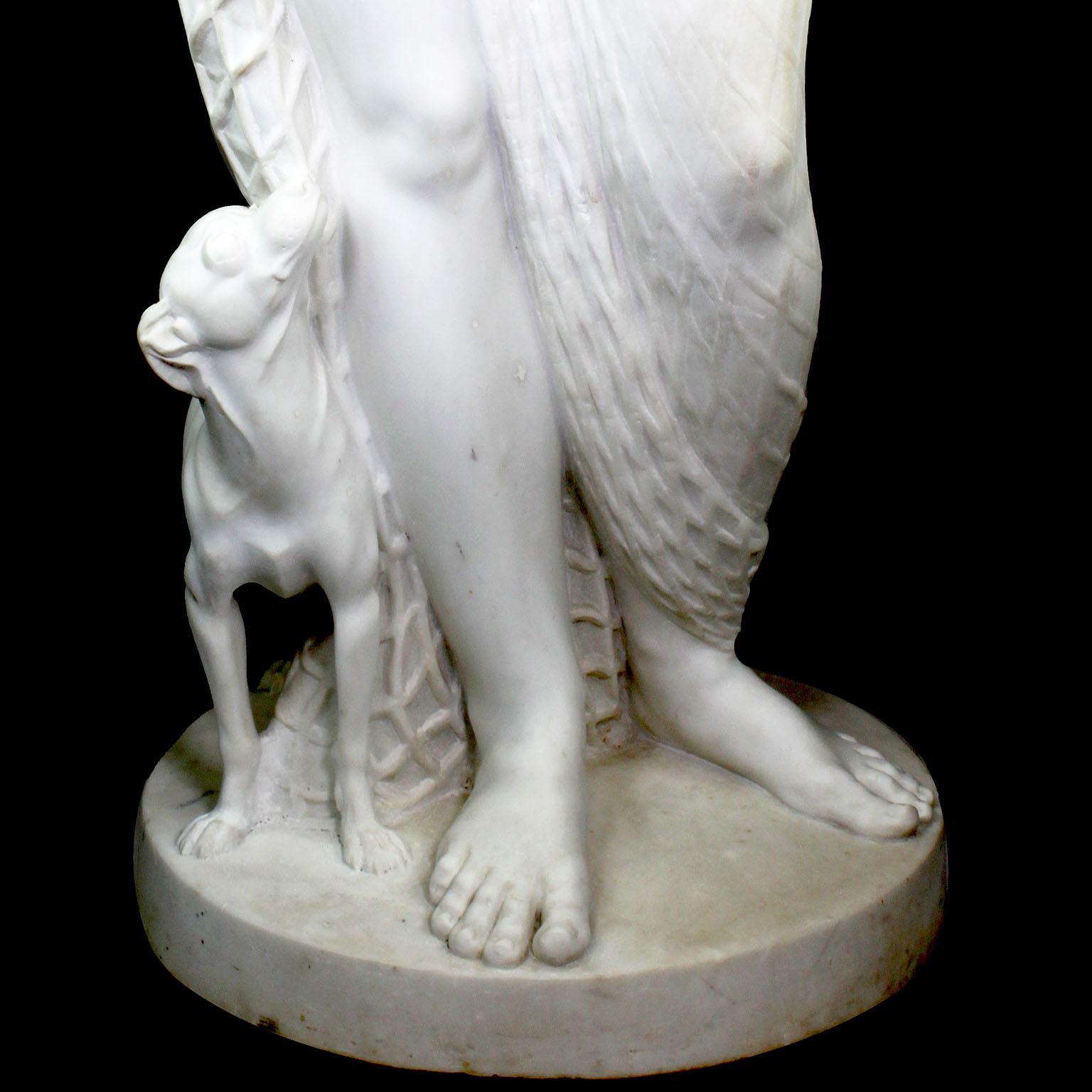 English Life-Size Neoclassical Revival Style White Marble Nude Maiden with Dog For Sale 9