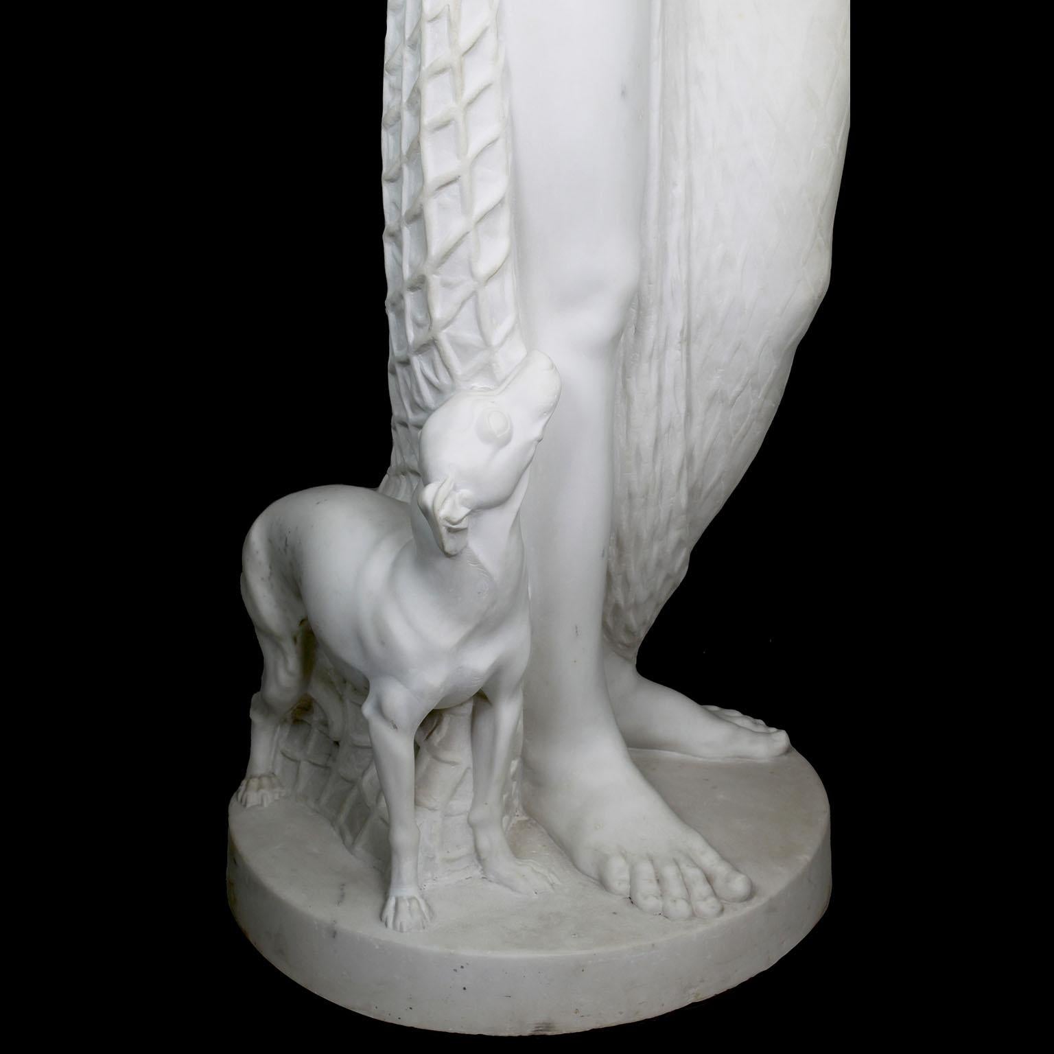 Vierge nue en marbre blanc avec chien, grandeur nature, de style Revive néoclassique anglais en vente 8