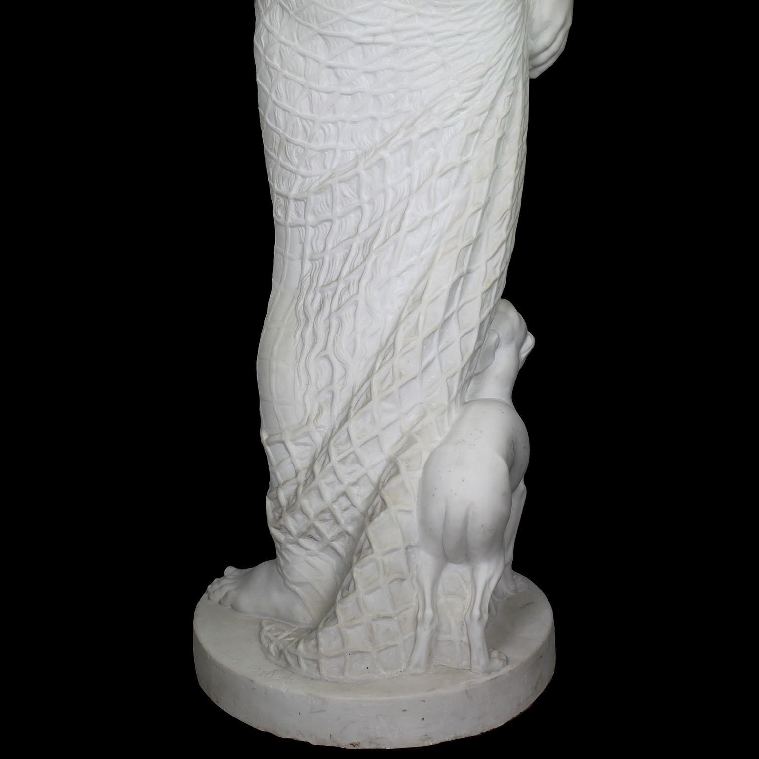English Life-Size Neoclassical Revival Style White Marble Nude Maiden with Dog For Sale 14