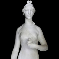 English Life-Size Neoclassical Revival Style White Marble Nude Maiden with Dog