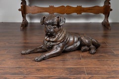 English Life-Size Terracotta Reclining Dog with Lively Expression, circa 1880