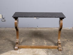 Table console anglaise en Oak Oak avec plateau en pierre, vers 1900