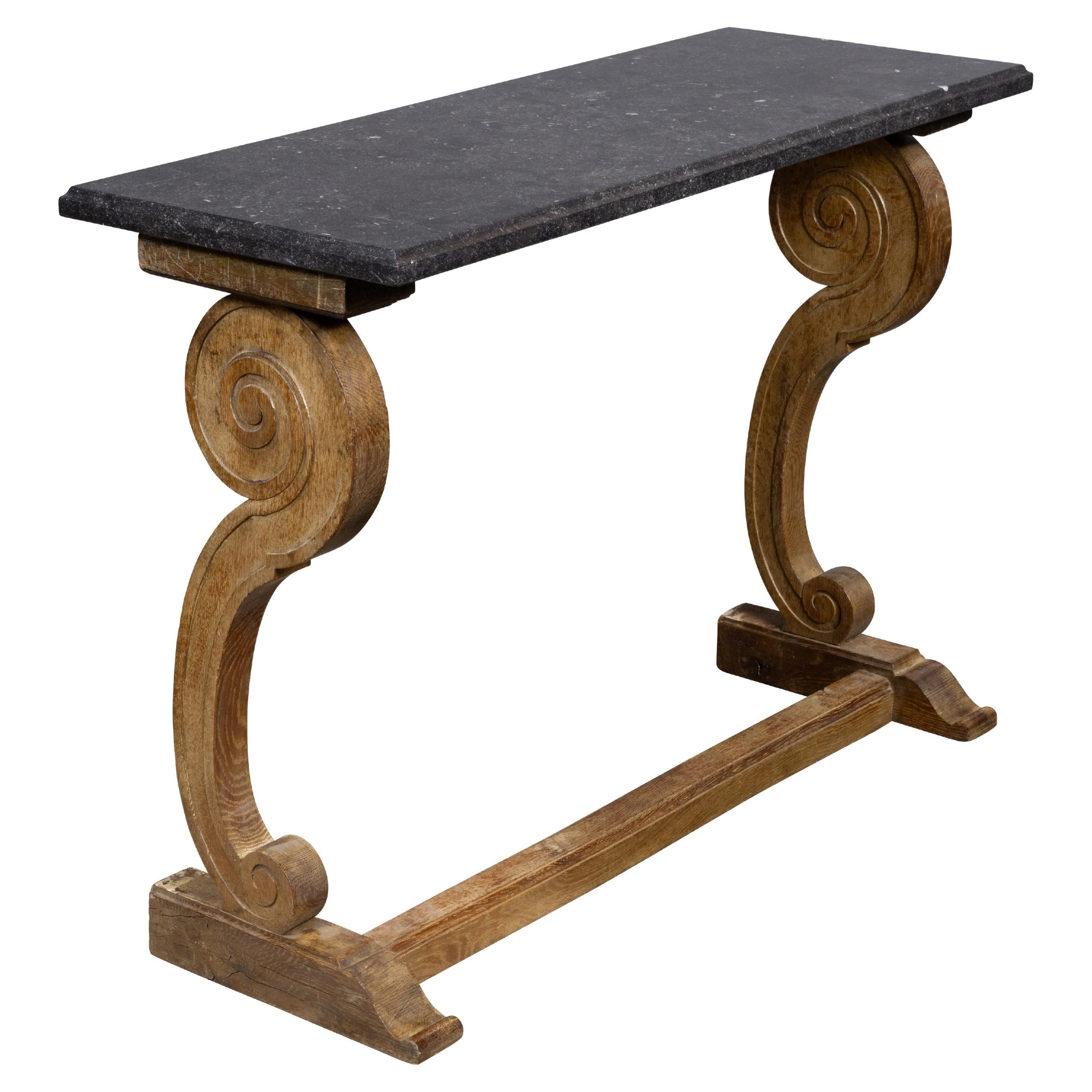 English Limed Oak Console Table with Stone Top, circa 1900 For Sale