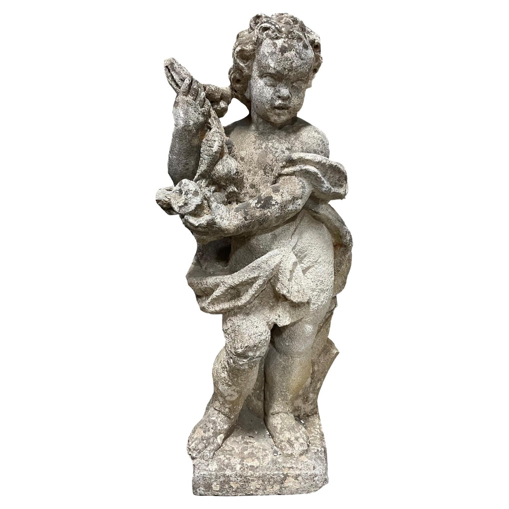 English Limestone Cherub Sculpture For Sale