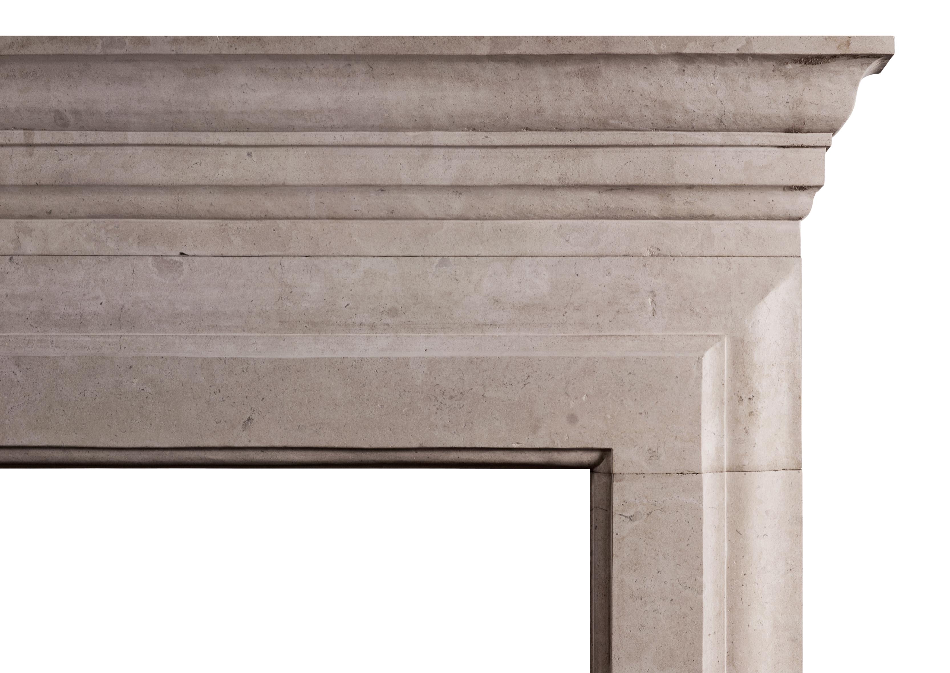 An architectural English Georgian style fireplace in Lincolnshire stone. The moulded jambs and frieze and ogee moulded shelf. A quality copy of an earlier piece.

N.B. May be subject to an extended lead time.


Shelf Width:     	1515 mm 	 59
