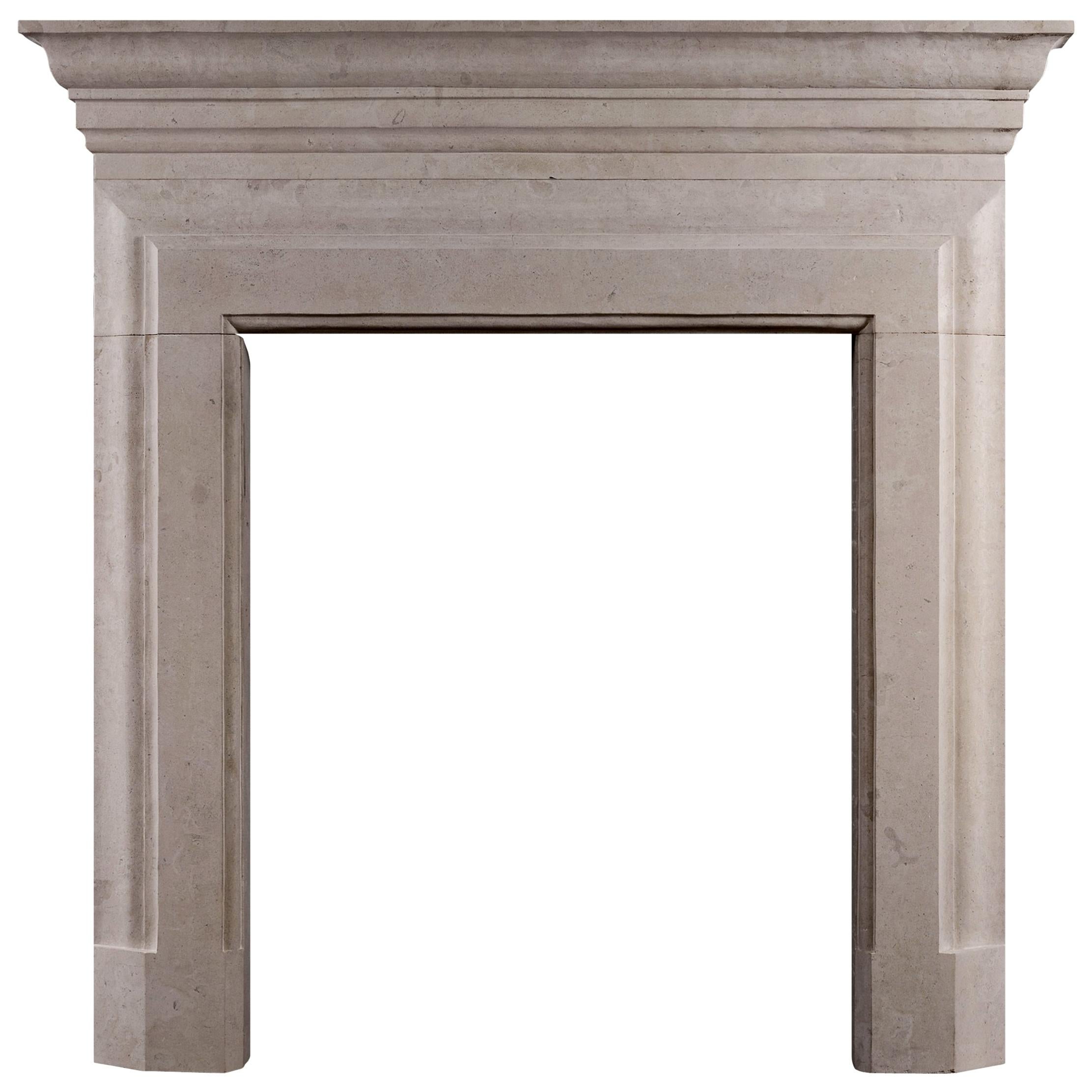 English Limestone Fireplace of Architectural Form For Sale