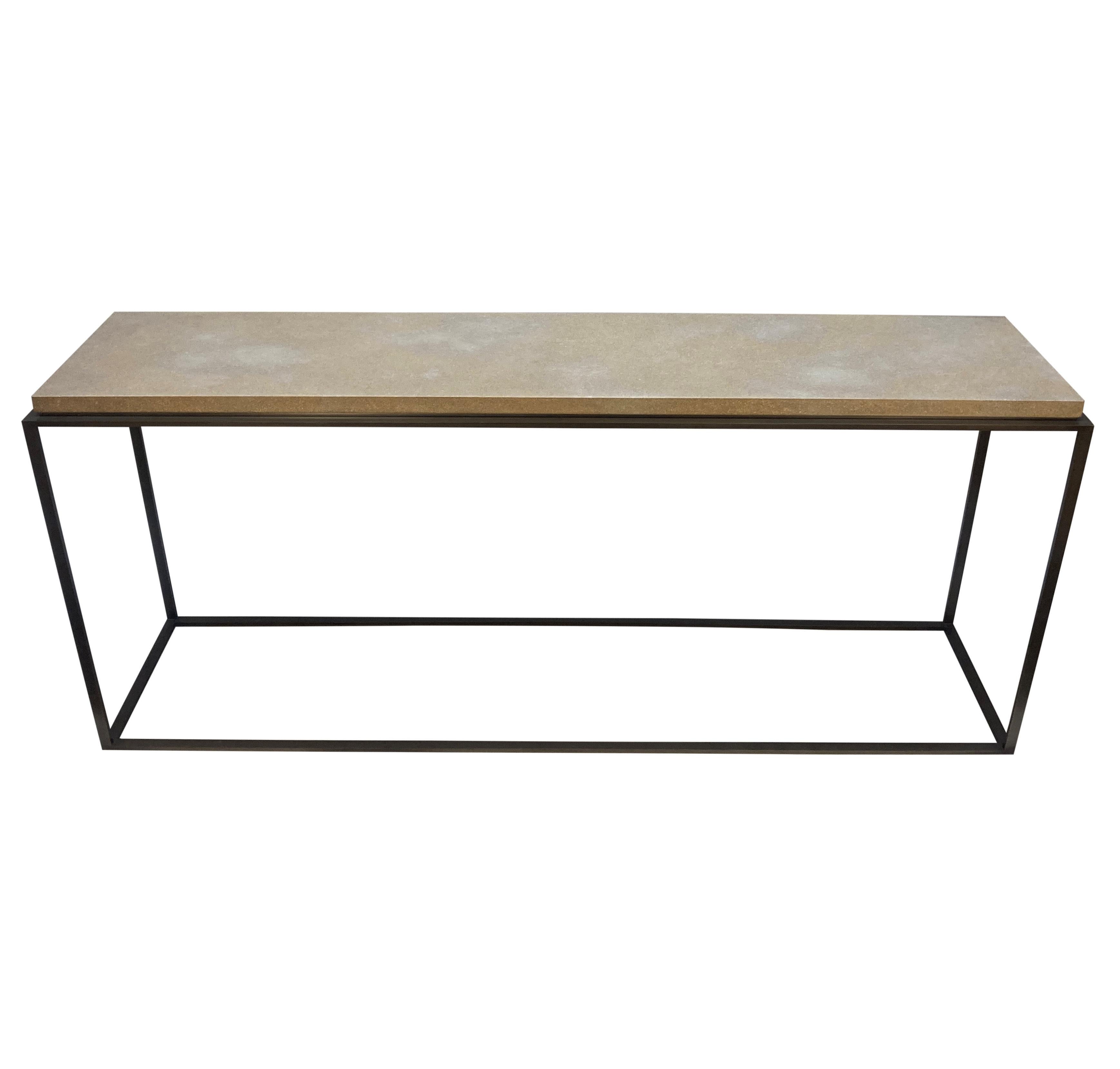 Late 20th Century English Linear Console Table In Bronze & Polished Stone For Sale