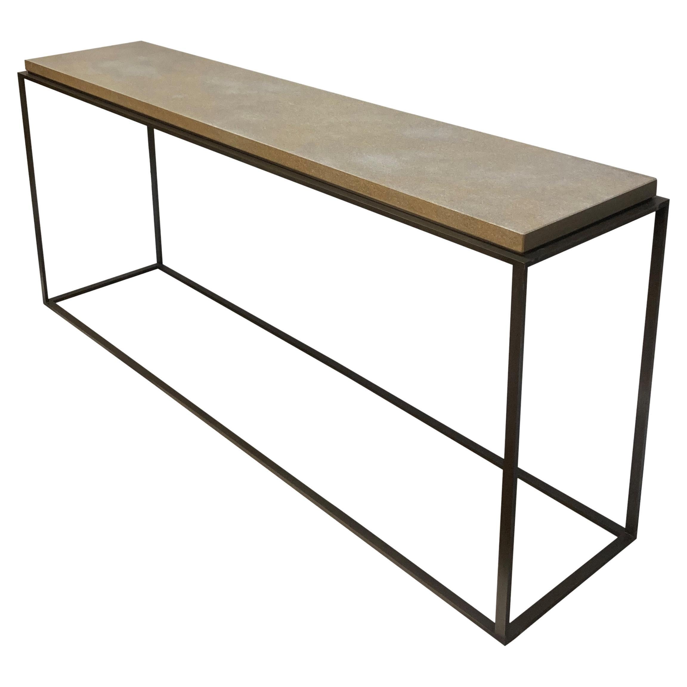 English Linear Console Table In Bronze 
Polished Stone For Sale