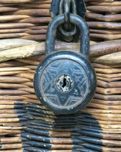 English Linen Basket circa 1920 Vintage Wicker Basket W.C. Bright