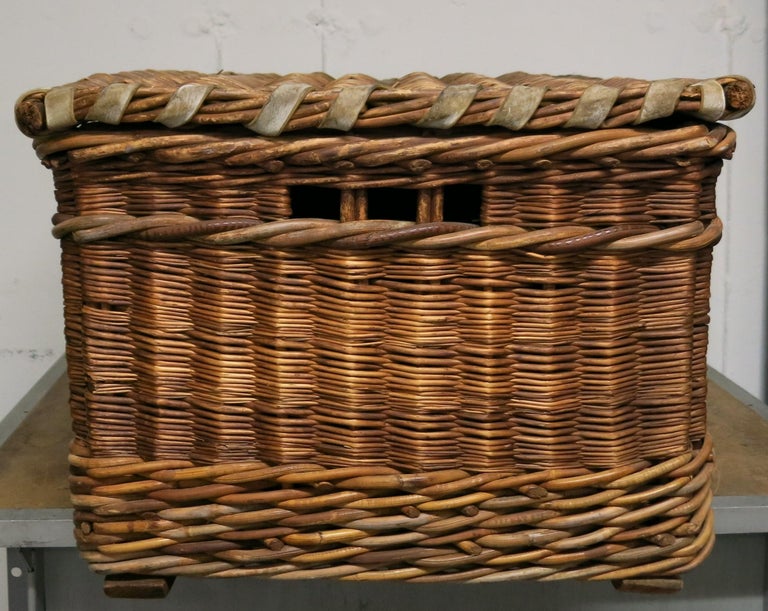 English Linen Basket circa 1920 Vintage Wicker Basket W.C. Bright For Sale at 1stDibs