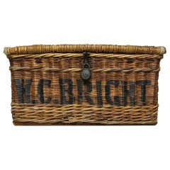 English Linen Basket circa 1920 Vintage Wicker Basket W.C. Bright