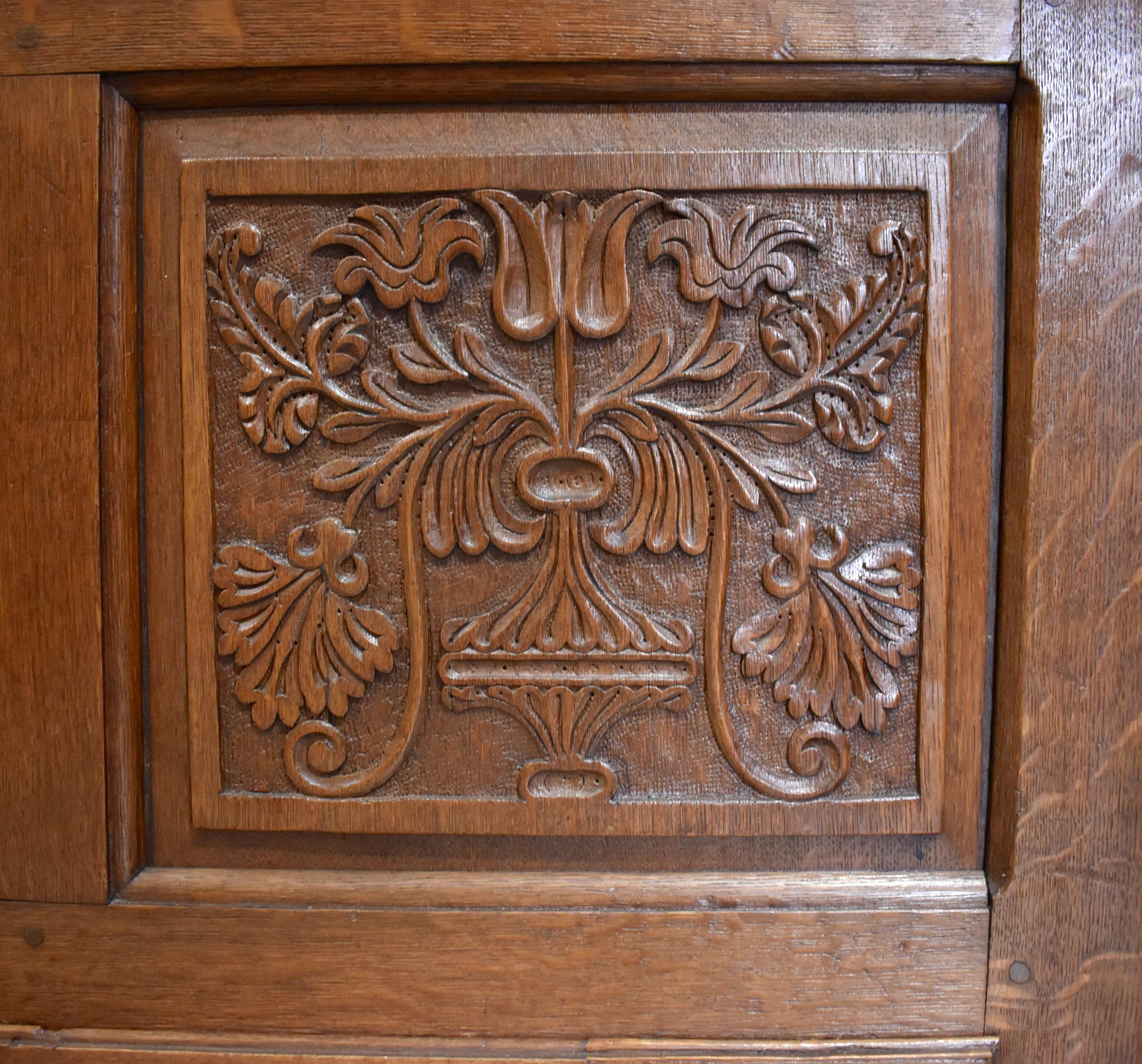 Carved English Linen Press Cabinet, circa 1890 For Sale