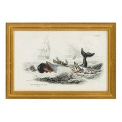 English Lithograph Print of Hunters Attacking a Whale