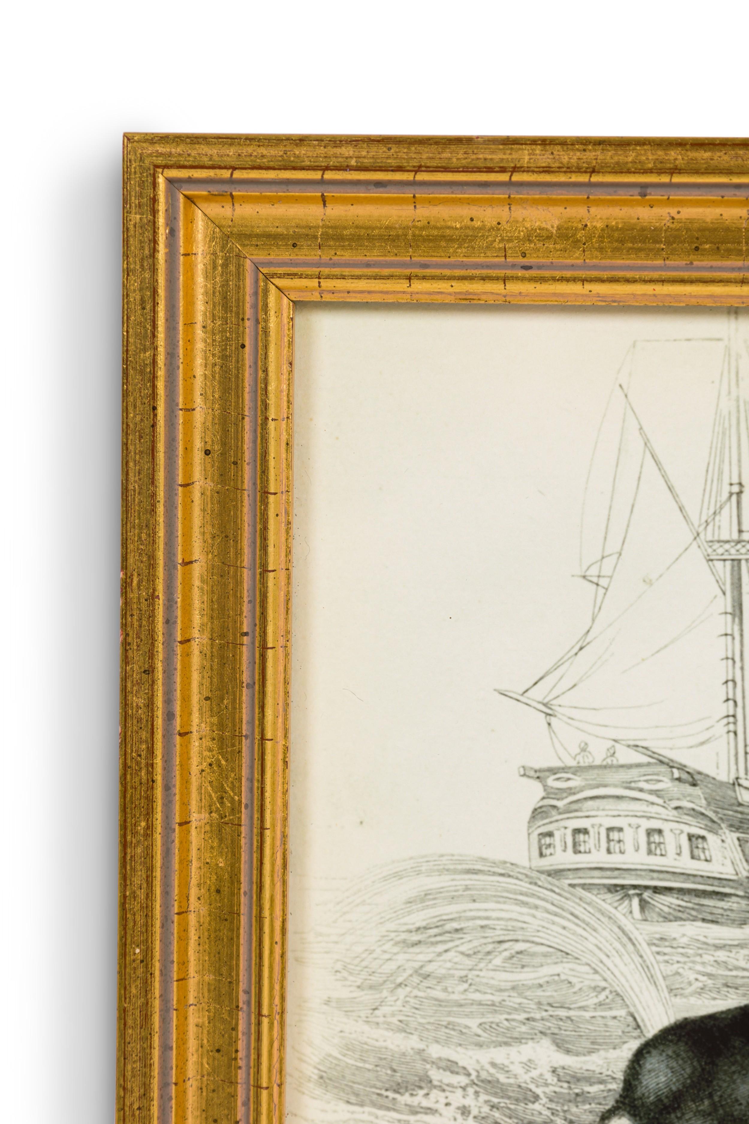 English Lithograph Print of Spermaceti Whale Hunting (Viktorianisch) im Angebot