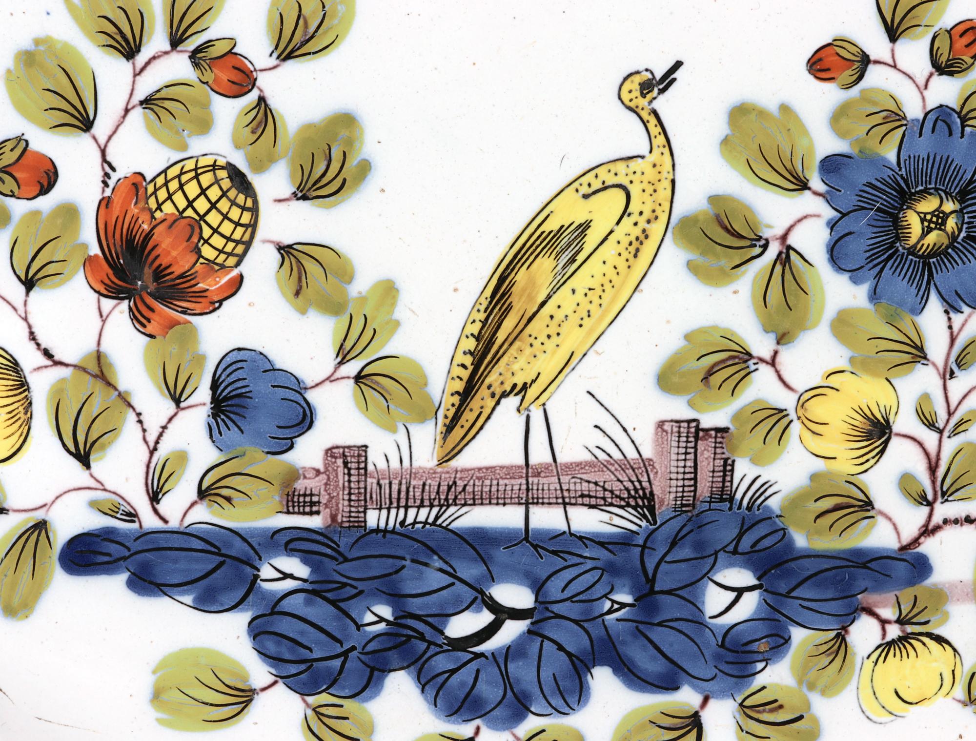 18th Century English Liverpool Delftware Fazackerly Large Dish with Bird