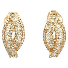 English Lock Diamond Earrings 1.47ct 14K Yellow Gold