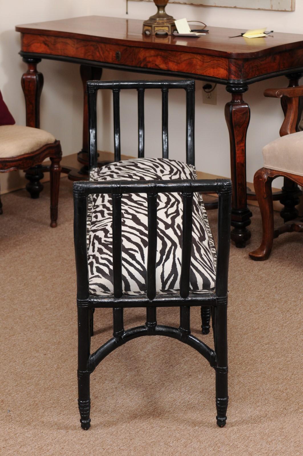 English Long Black Painted Faux Bamboo Bench, 20th Century For Sale 5