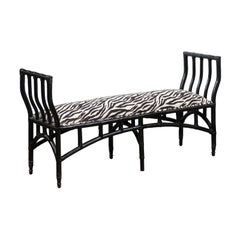 English Long Black Painted Faux Bamboo Bench, 20th Century