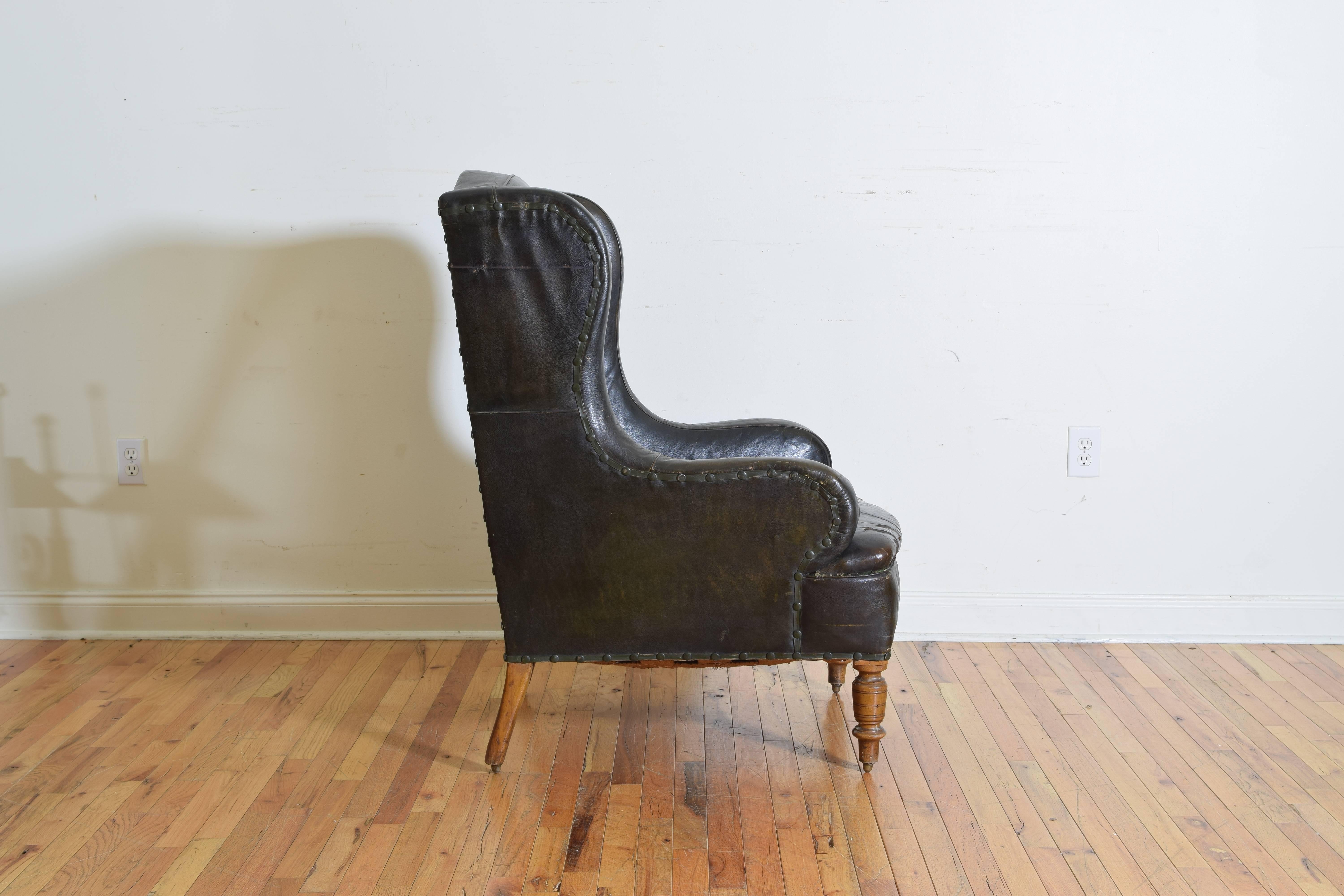 English Louis Philippe Period Leather Upholstered Club Chair, Mid-19th Century 1
