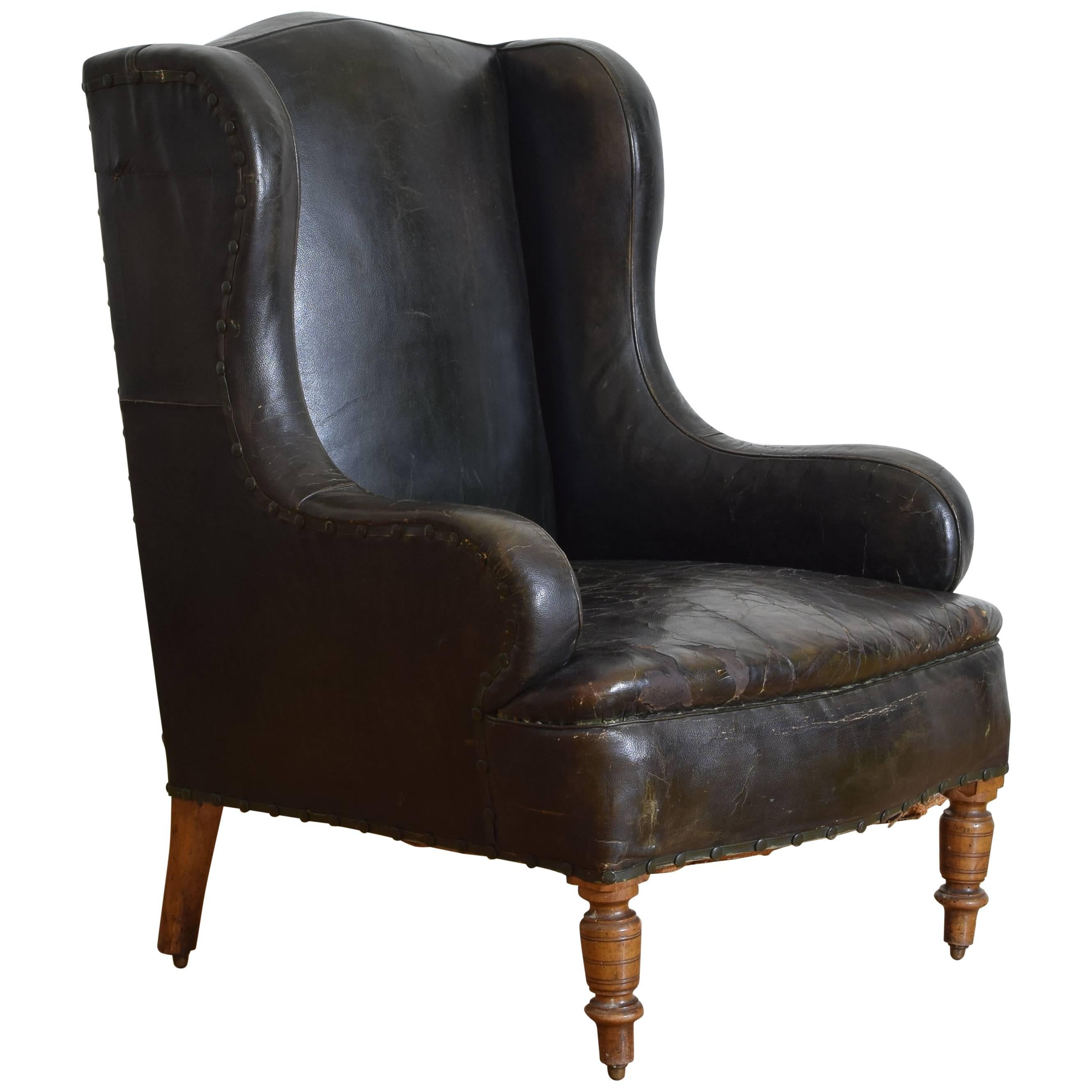 English Louis Philippe Period Leather Upholstered Club Chair, Mid-19th Century